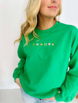 Green Lucky Marshmallow Embroidered Sweatshirt