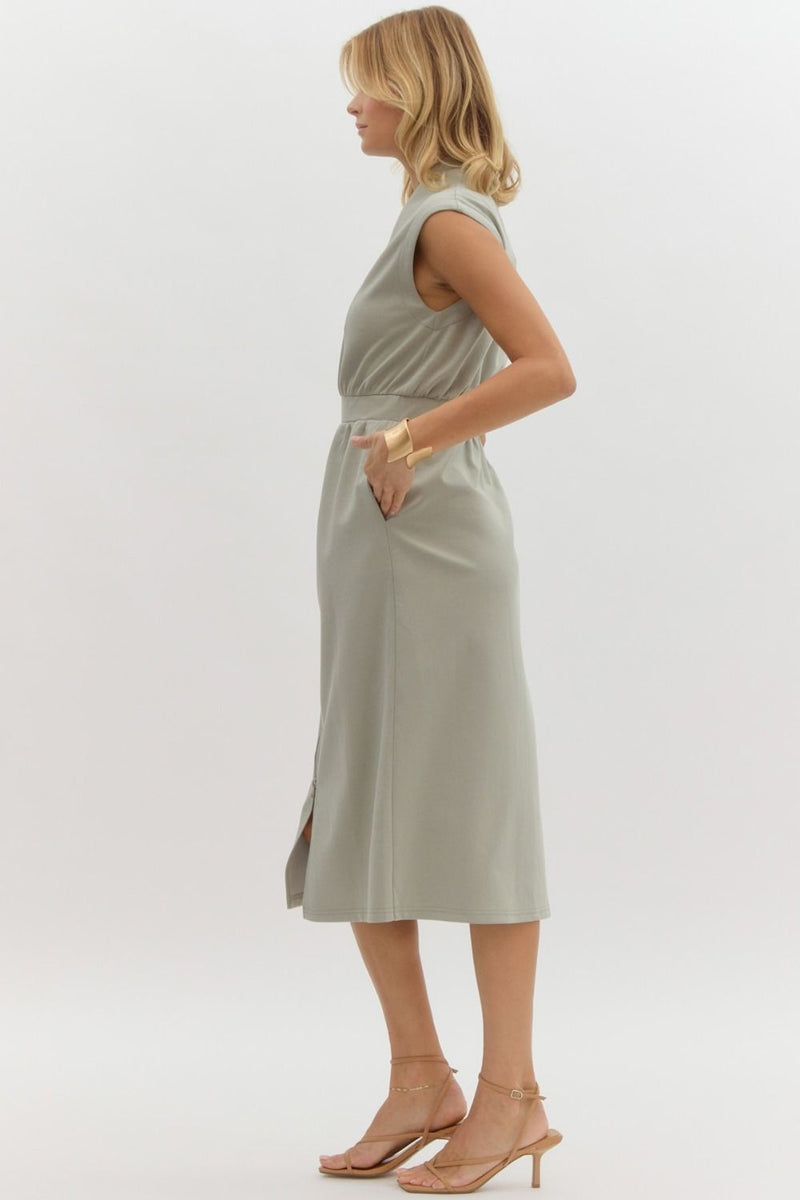 Sage Maxi Dress With Zipper Front