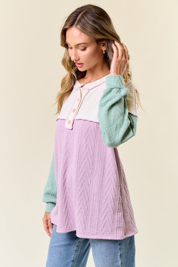 Lilac Mix Contrast Cable Knit Top