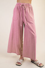 Curvy Mineral Wash Wide Leg Pants