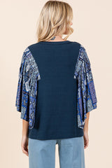 Dusk Blue with Paisley Flutter Sleeve Top