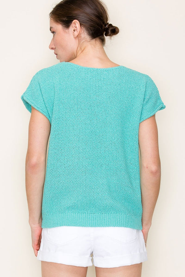 Mint Wide Neck Short Sleeve Sweater