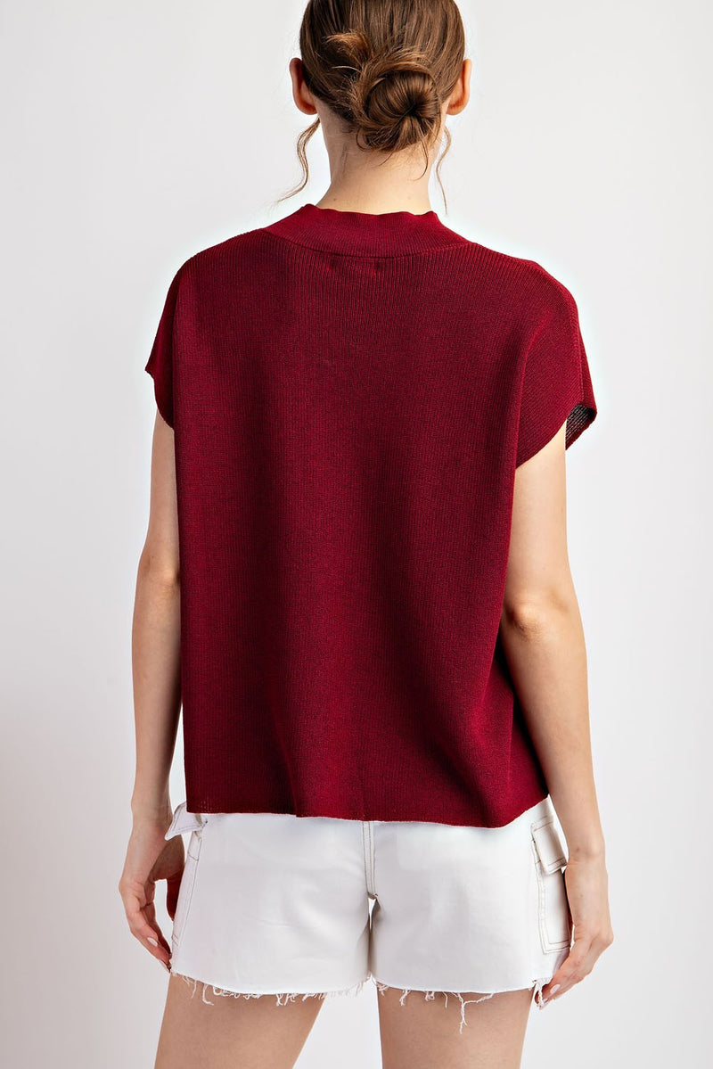 Basic Knit Mock Neck Sleeveless Top