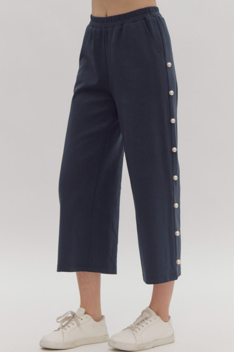 Pearl Embellished Elastic Waist Pants