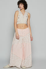 Baby Pink and Floral Colorblock Wide Leg Pants