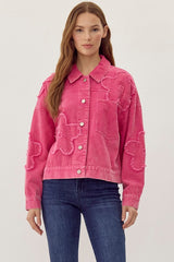 Hot Pink Shacket with Daisy Embellishment