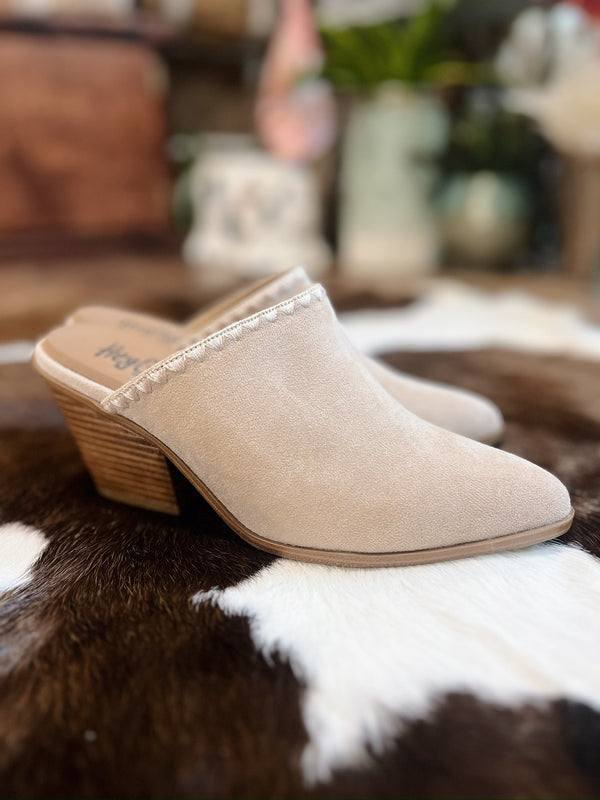 Clara's Suede Heeled Mules Sand