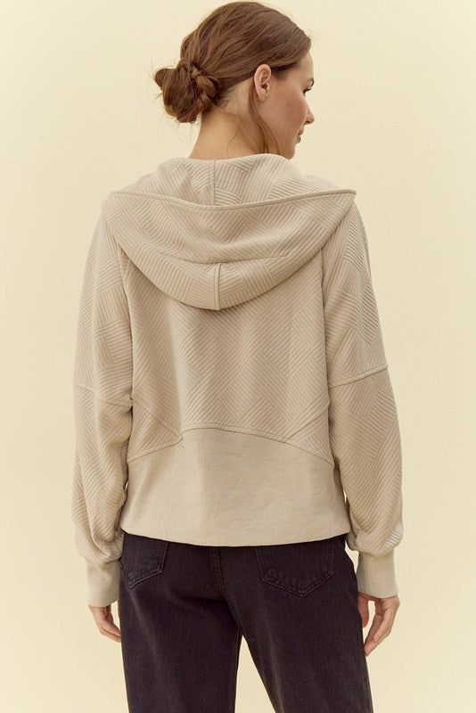 Ivory Quilted Quarter Zip Hooded Top