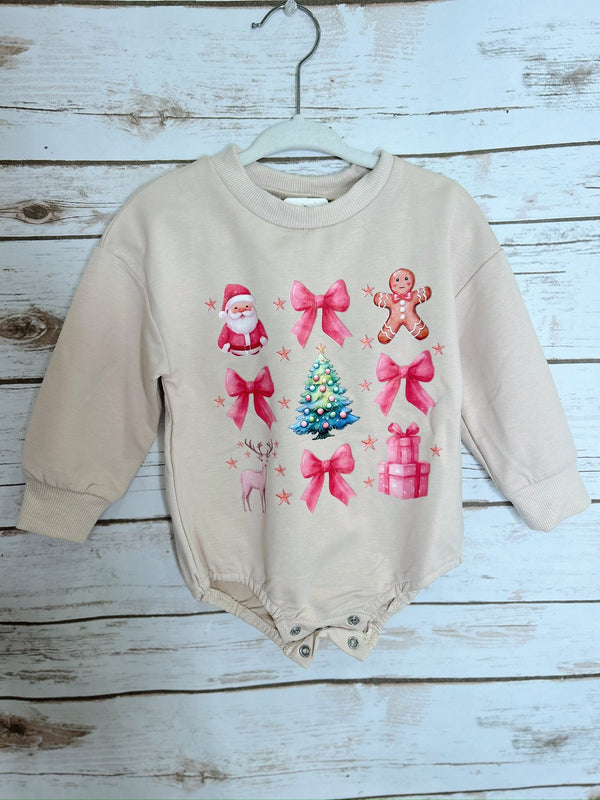 Kids Latte Onsie with Pink Christmas Print