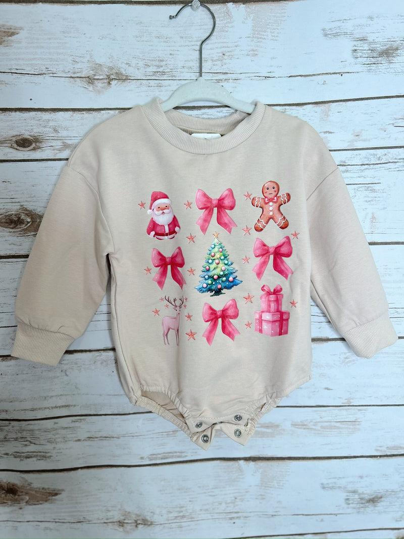 Kids Latte Onsie with Pink Christmas Print