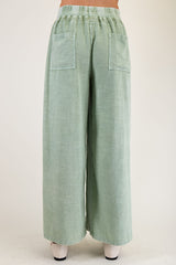 Curvy Sage Mineral Washed Linen Wide Leg Pants