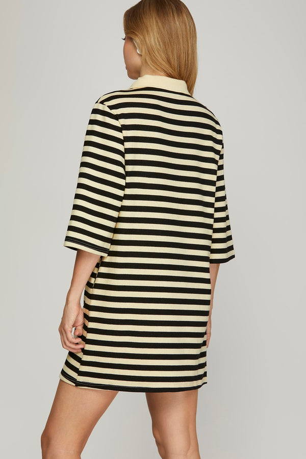 Ivory Striped Quarter Zip Dress