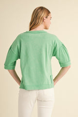 Oversized Puff Sleeve Outstitched Top With Side Slits