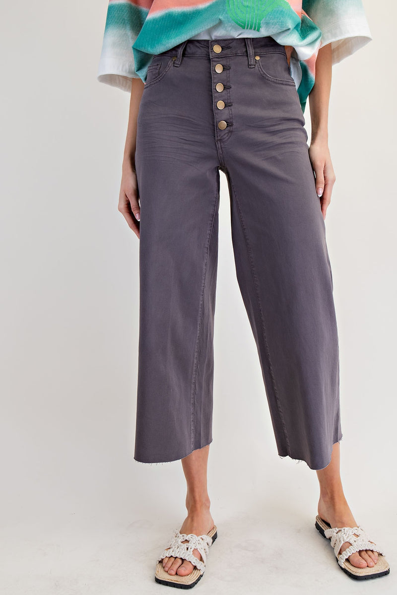 Ash Gray High Waisted Wide Leg Multi Button Cropped Pants