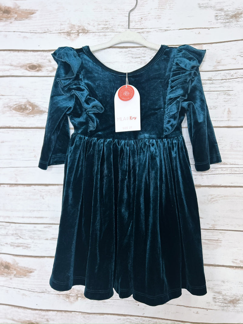 Kids Velvet Dress with Ruffle Details