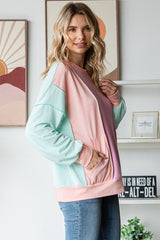 Pastel Color Block Front Pockets Pullover Top