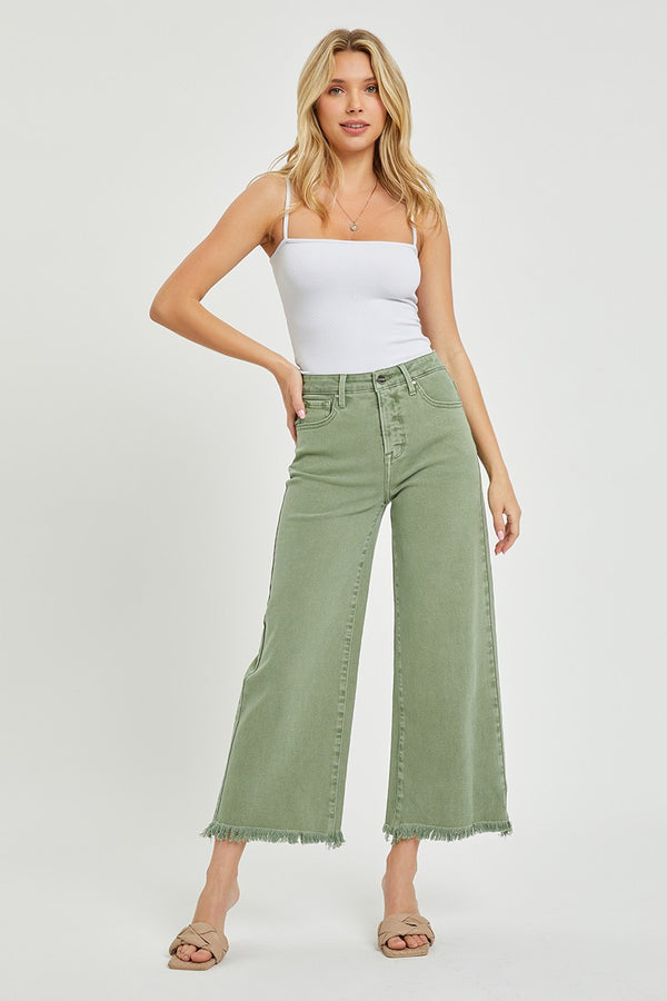 Wilma's Olive High Rise Cropped Wide Leg Jeans