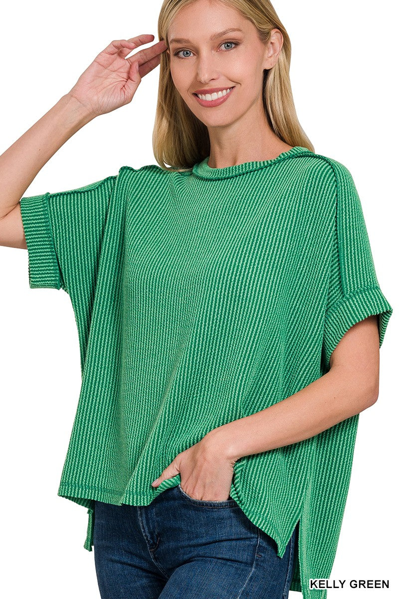 Cuffed Sleeve Ribbed Basic Top