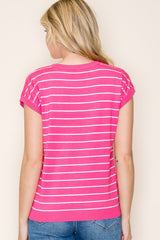 Lighweight Knit Striped Short Sleeve Top