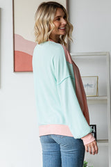 Pastel Color Block Front Pockets Pullover Top