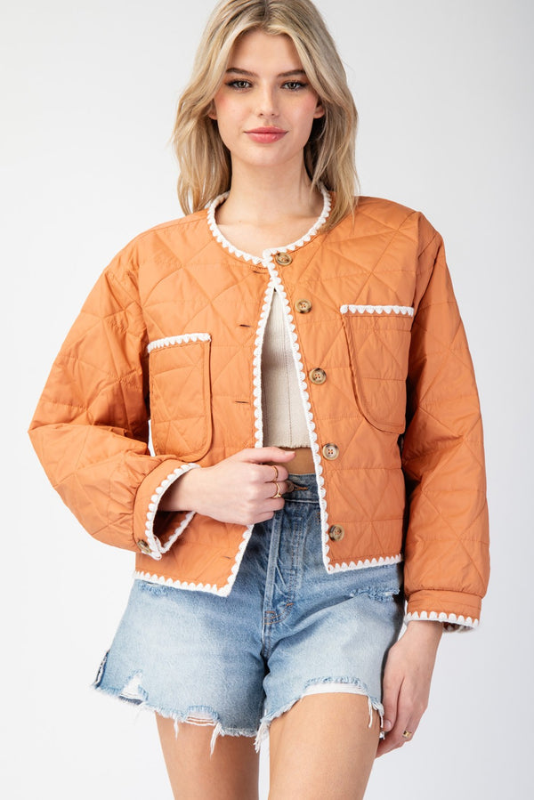 Terracotta Scallop Trim Quilted Jacket