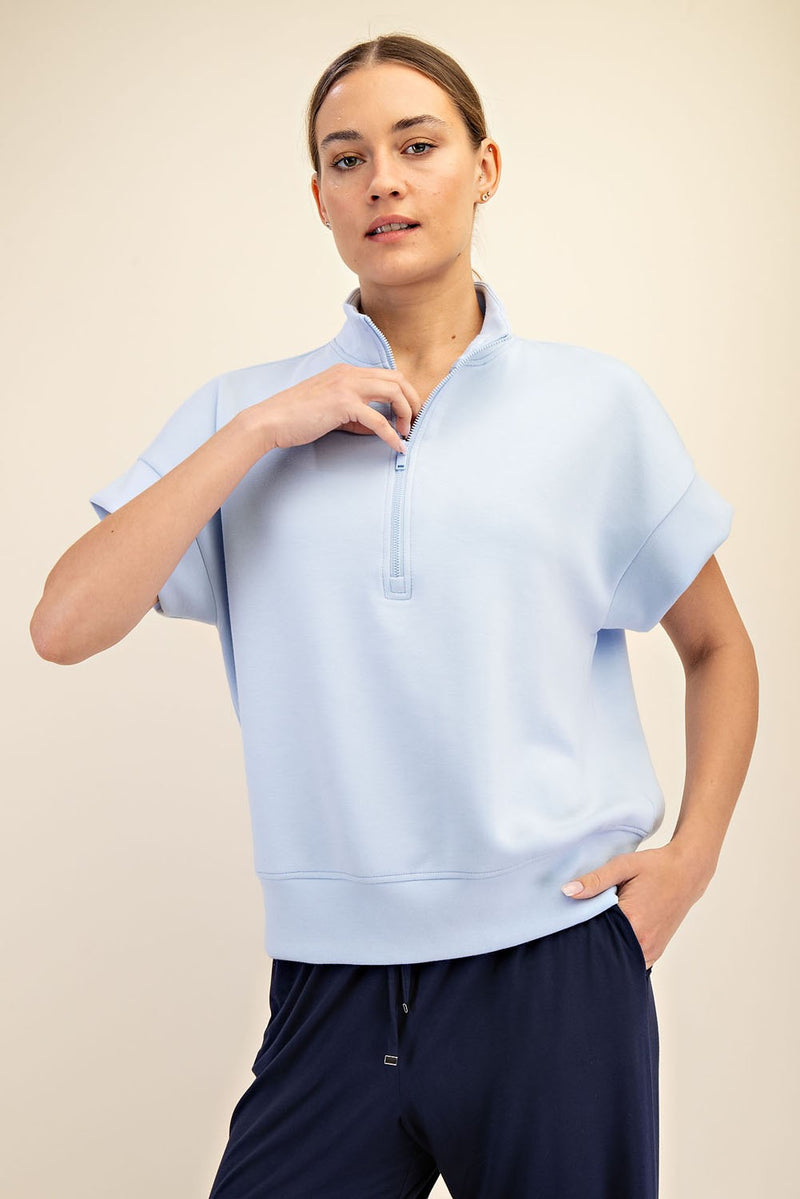 Modal Poly Span Quarter Zip Short Sleeve Top