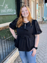 Curvy Puff Sleeve Bow Tie Top