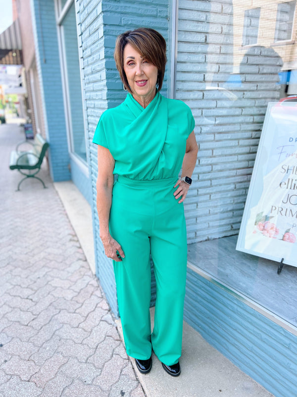 Green twist front jumpsuit