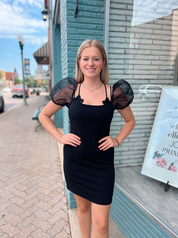 Black Sheer Sleeve Mini Dress