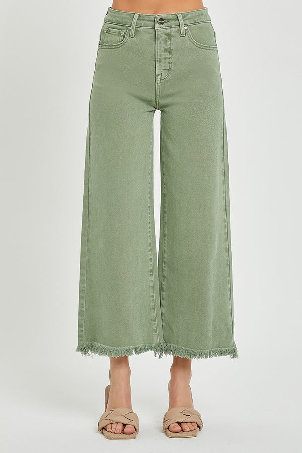 Wilma's Olive High Rise Cropped Wide Leg Jeans