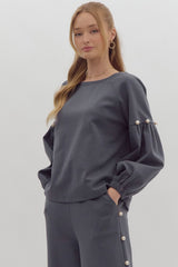 Pearl Embellished Drop Shoulder Crewneck Top