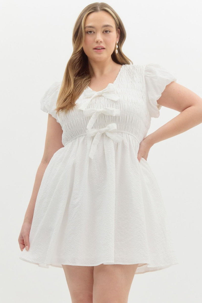 Curvy Textured Dress With Bow Detail