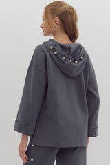 Charcoal Pearl Embellished Hooded Top