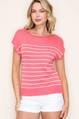 Coral Boat Neck Striped Sweater