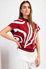 Merlot Swirl Printed Mock Neck Sleeveless Top