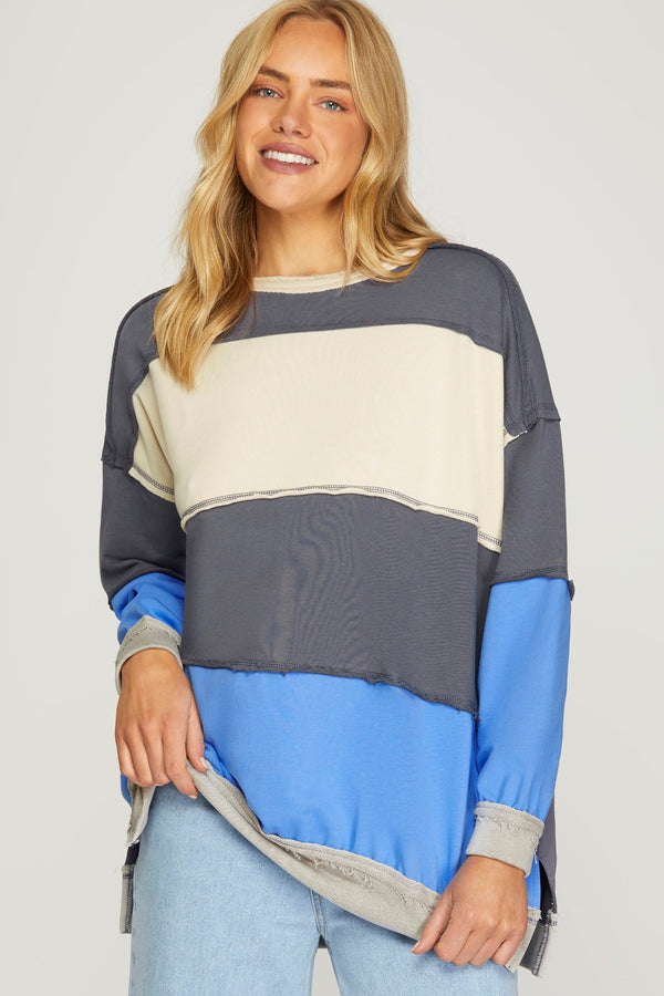 Colorblock Outstitched Pullover Top