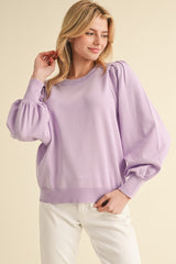 Lightweight Knit Sweater Top with Balloon Sleeve