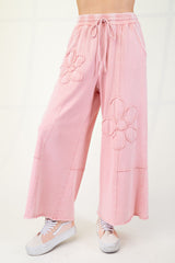 Pink Flower Patch Mineral Washed Terry Knit Pants