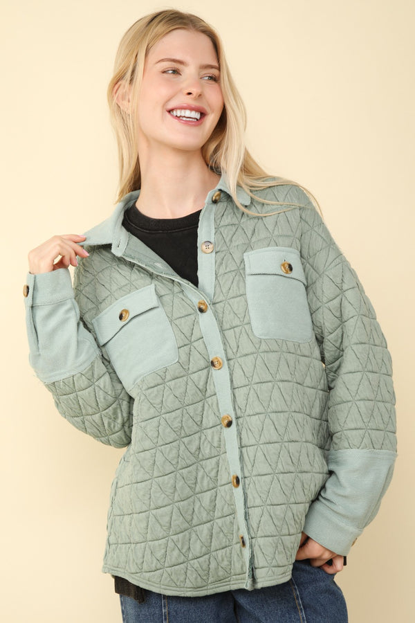 Curvy Sage Quilted Shacket