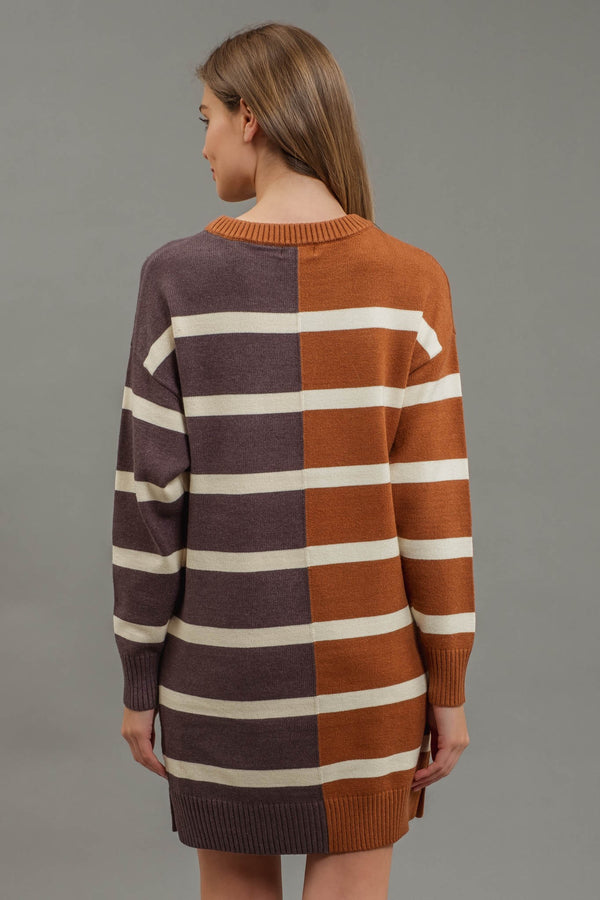 Rust Multi Colorblock Knit Sweater Dress