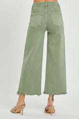 Curvy Wilma's Olive High Rise Cropped Wide Leg Jeans