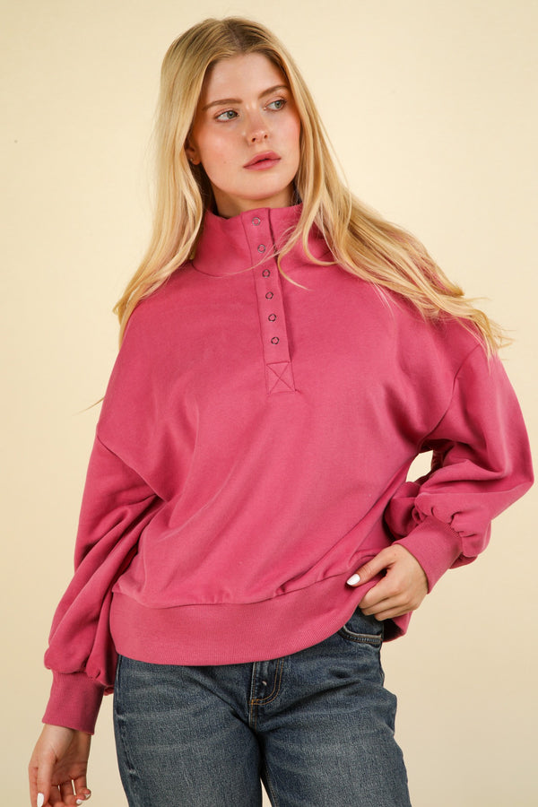 Curvy Rose Collared Snap Pullover