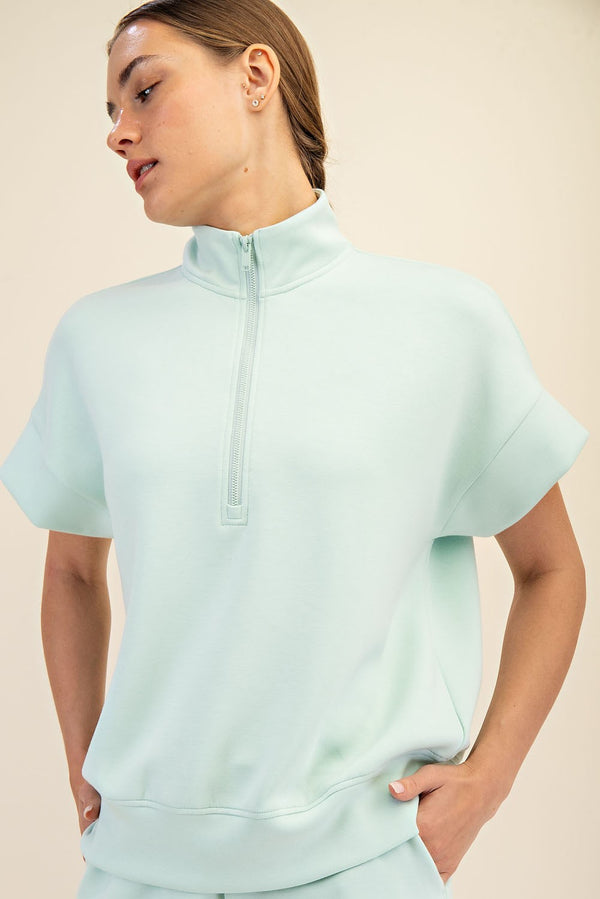 Curvy Modal Poly Span Quarter Zip Short Sleeve Top