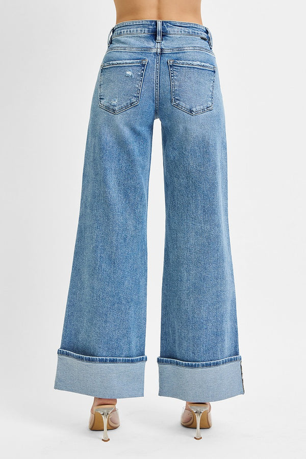 Addy's Mid Rise Distressed Wide Cuff Jeans