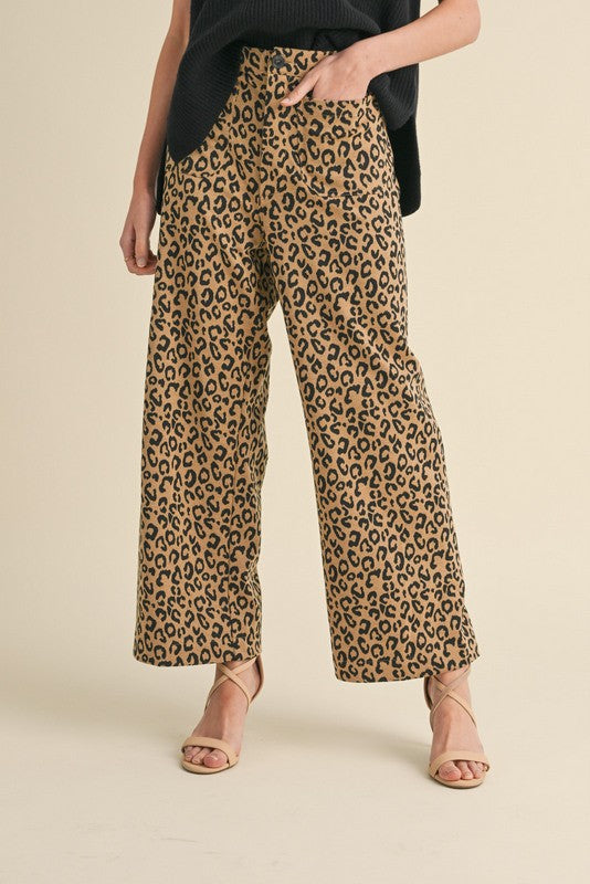 Taupe Leopard Dressy Pants With Pockets