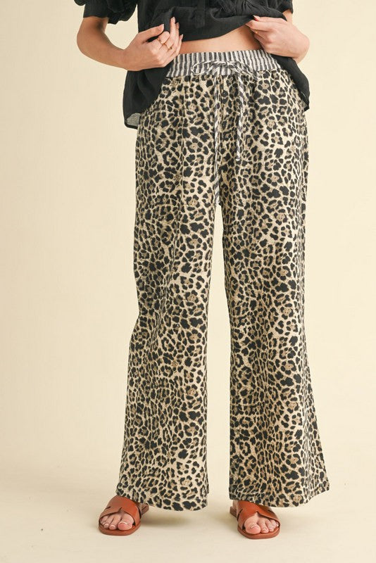 Taupe Leopard Wide Leg Pants