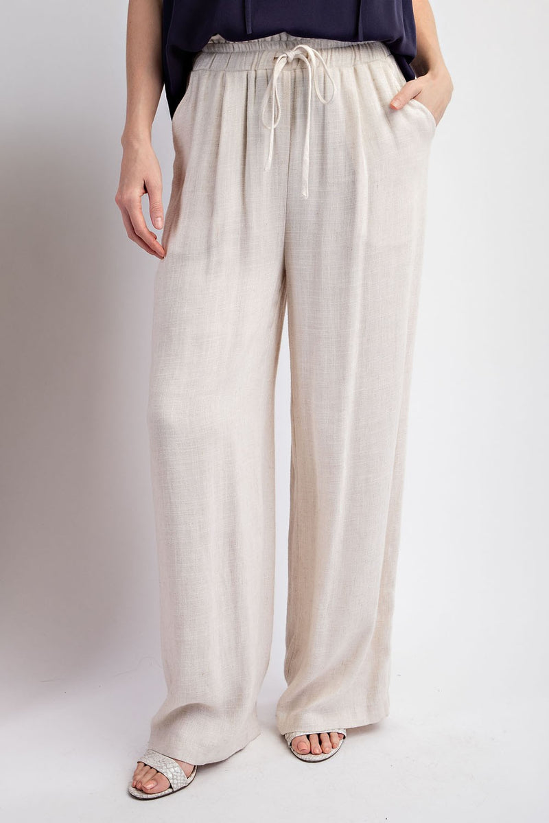 Linen Drawstring Waist Wide Leg Pants