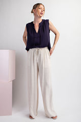 Linen Drawstring Waist Wide Leg Pants