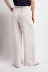 Linen Drawstring Waist Wide Leg Pants