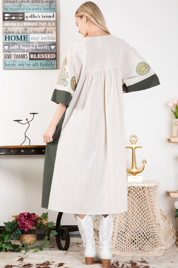 Linen Embroidered Maxi Dress